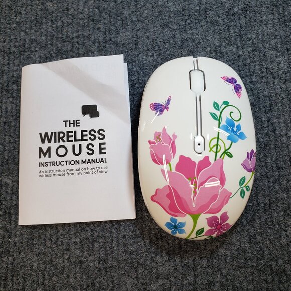 Share Wireless Mouse with Nano Receiver for PC, Mac. Flowers White Butterflies. - Picture 2 of 11